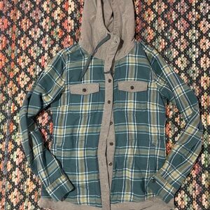 Marmot Teal Plaid Jacket with Gray Hood